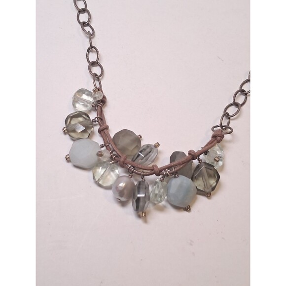 Peyote Bird Green Gray Silver Gemstone Bead Mix Wax Cord Chain Necklace 17" NWT - Picture 8 of 10